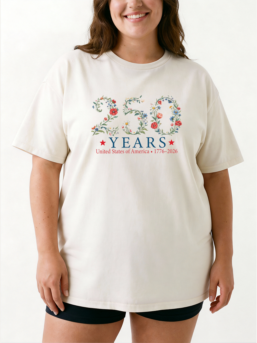 Vintage Usa 250Th Anniversary Floral Oversize Graphic Tee