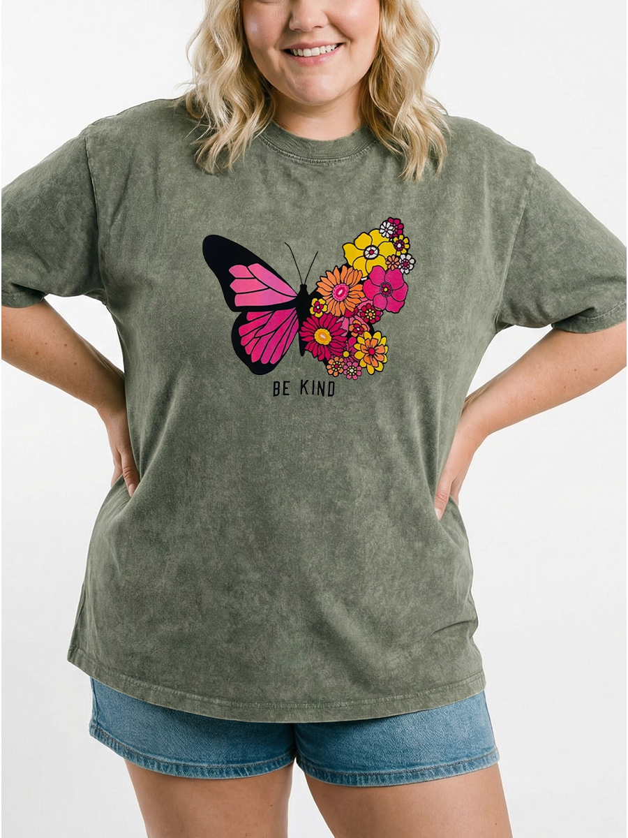 Vintage Be Kind Floral Butterfly Washed T-Shirt