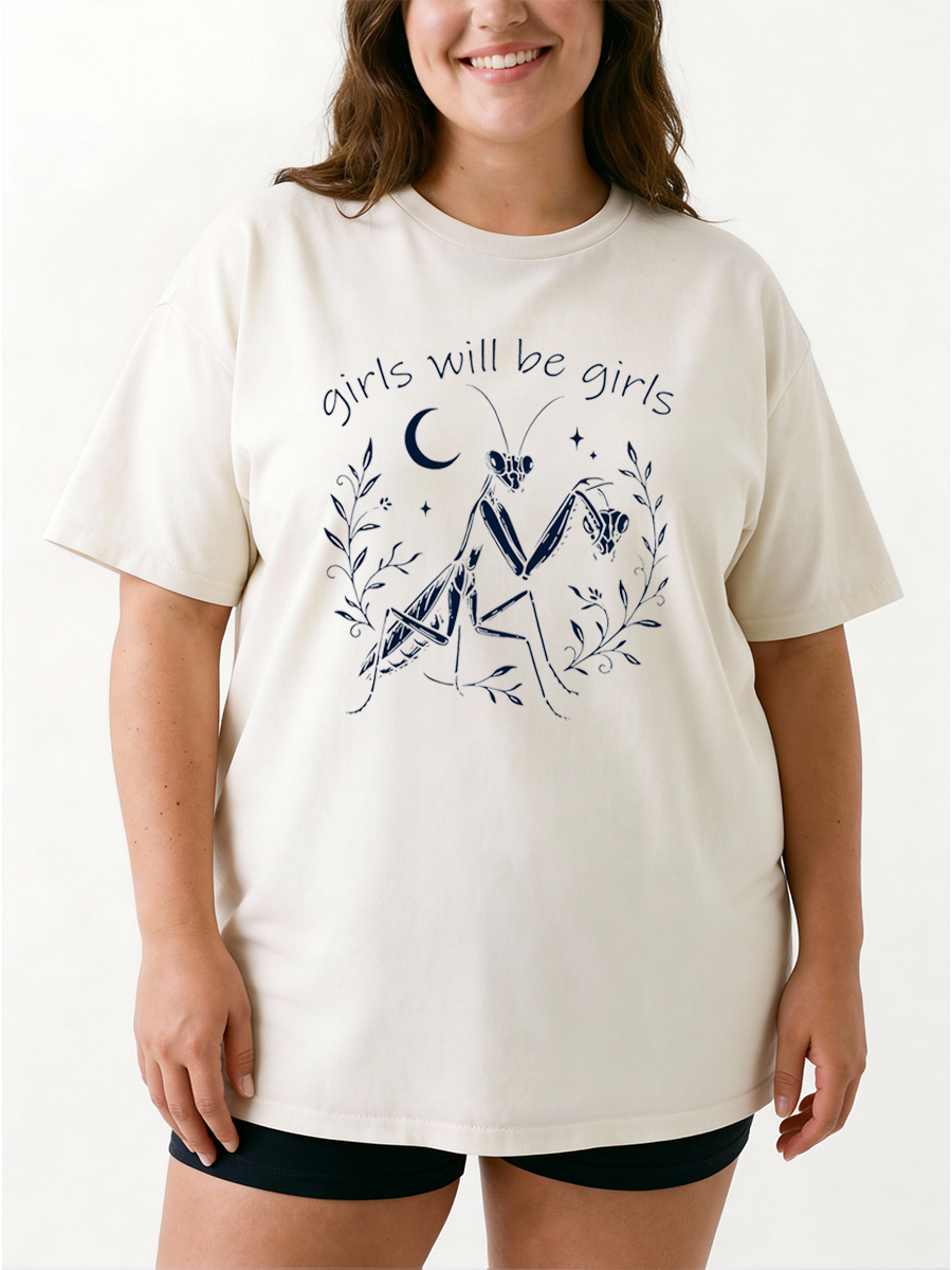Vintage Girls Will Be Girls Funny Feminist Empowerment  Oversize Graphic Tee
