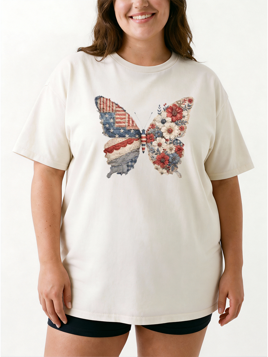 Vintage 4Th Of July Butterfly Oversize Graphic Tee