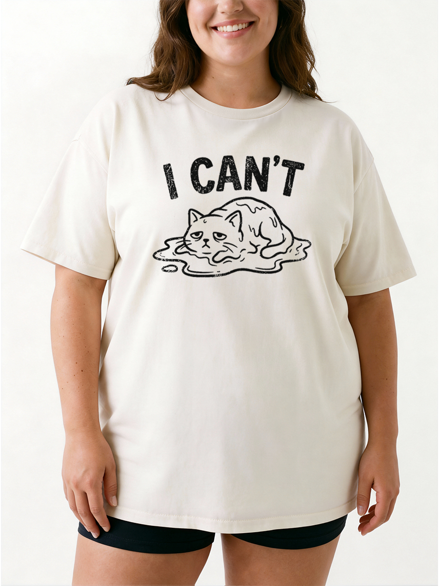 Vintage I Can'T  Melting Cat Oversize Graphic Tee