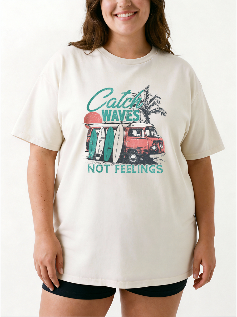 Vintage Catch Waves Not Feelings Oversize Graphic Tee
