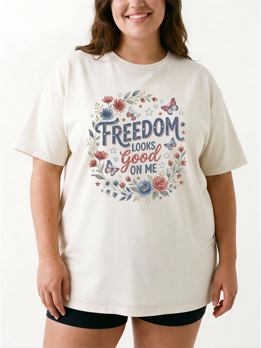Vintage Freedom Looks Good Oversize Graphic Tee
