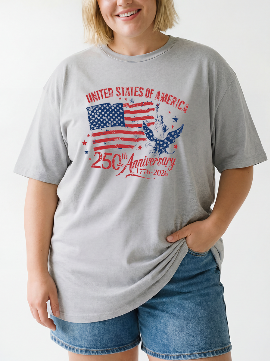 Vintage America 250Th Anniversary Patriotic Eagle Oversize Graphic Tee