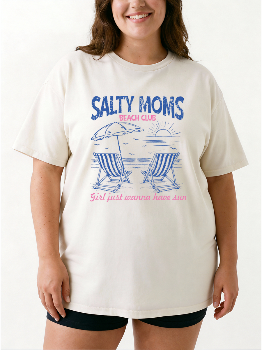 Vintage Salty Moms Beach Club Oversize Graphic Tee