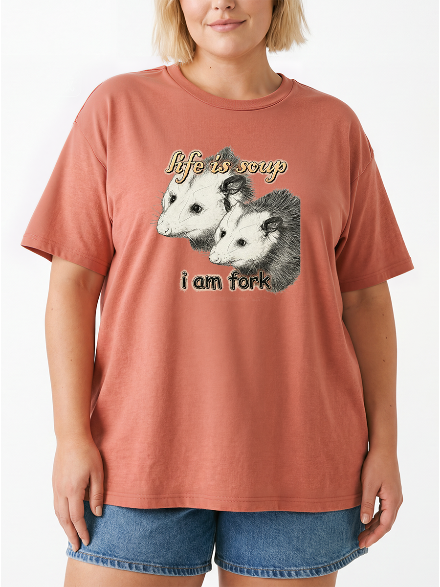 Vintage Life Is Soup, I Am Fork Possum Oversize Graphic Tee