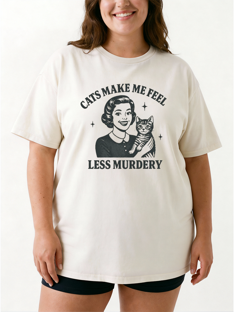Vintage Cats Make Me Feel Less Murdery Oversize Graphic Tee
