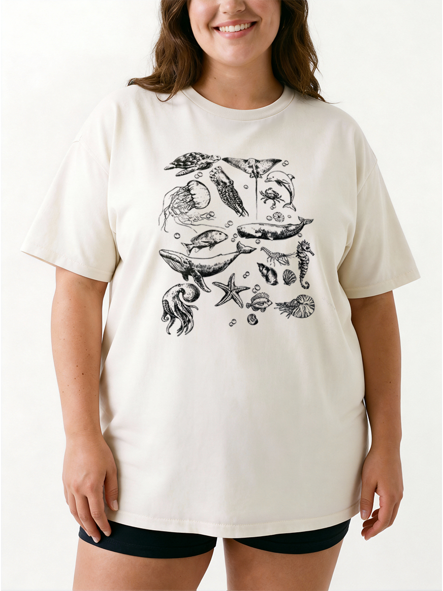 Vintage Sea Animals Oversize Graphic Tee