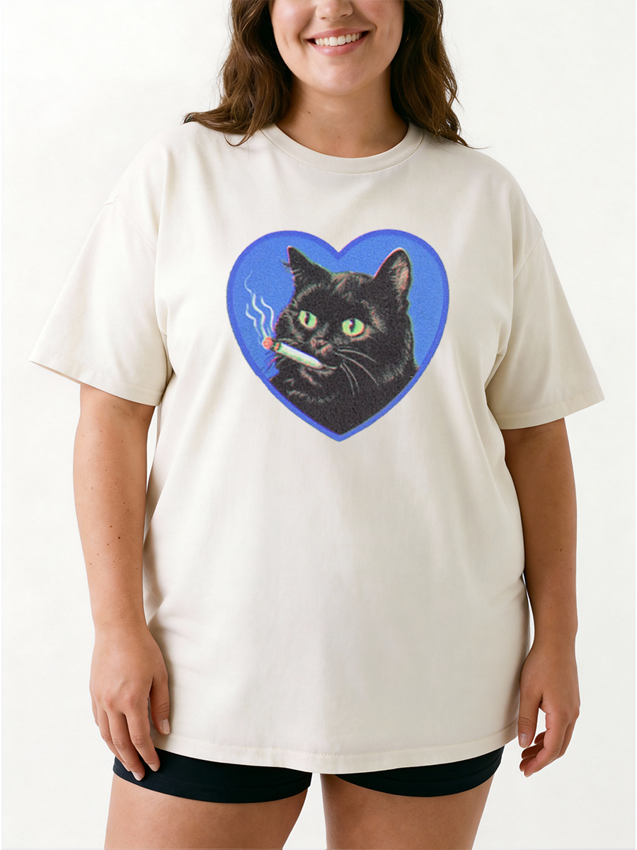 Vintage Cat Smoking Oversize Graphic Tee