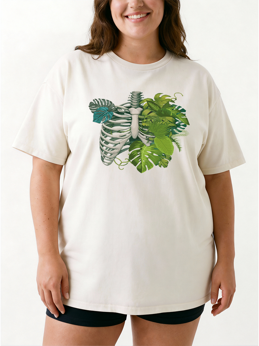 Vintage Skeleton Plant Body Oversize Graphic Tee
