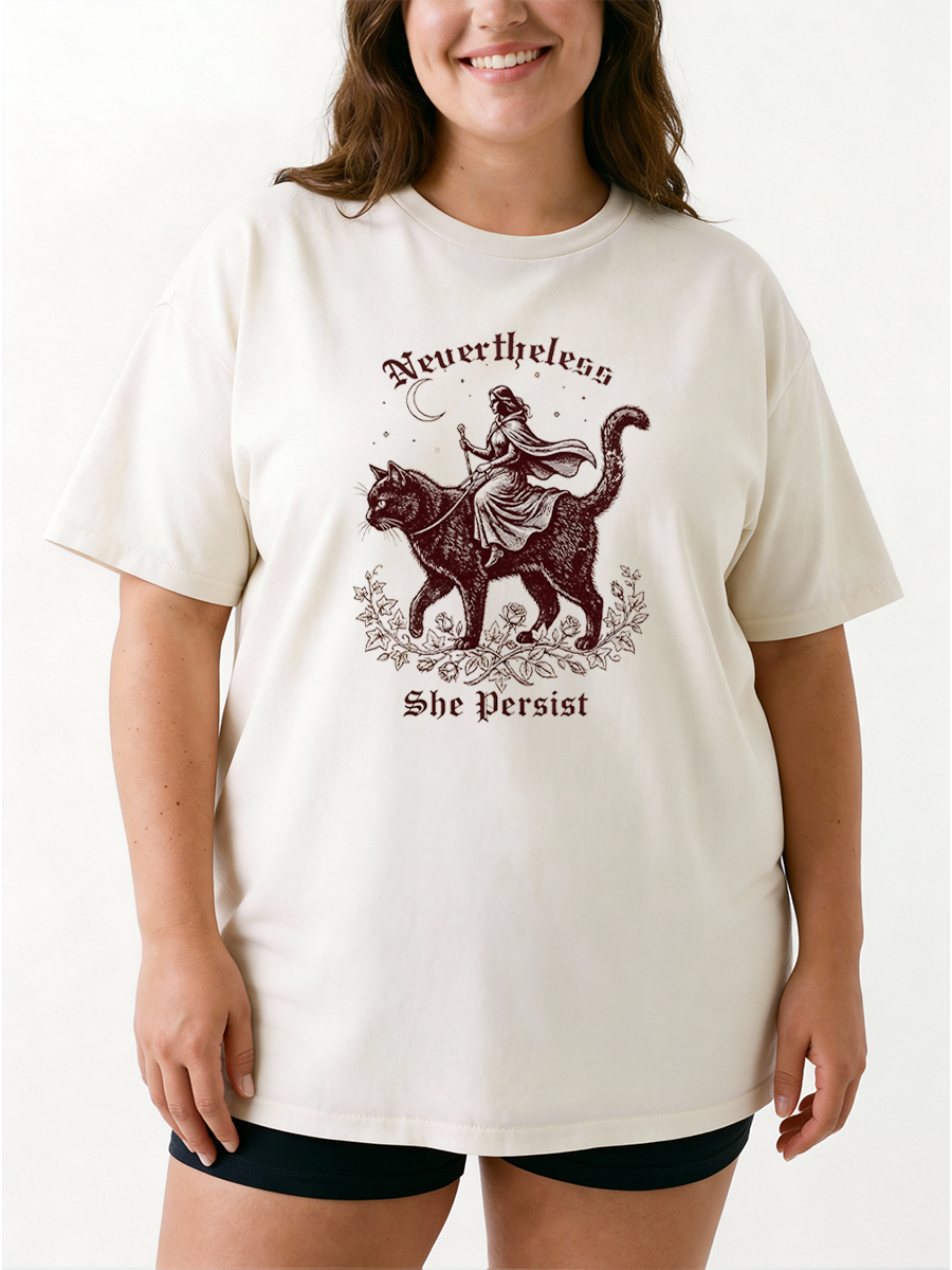 Vintage Nevertheless She Persistswitch Cat Rider Oversize Graphic Tee