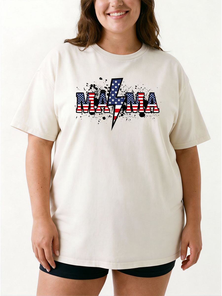 Vintage America Flag Mama Oversize Graphic Tee