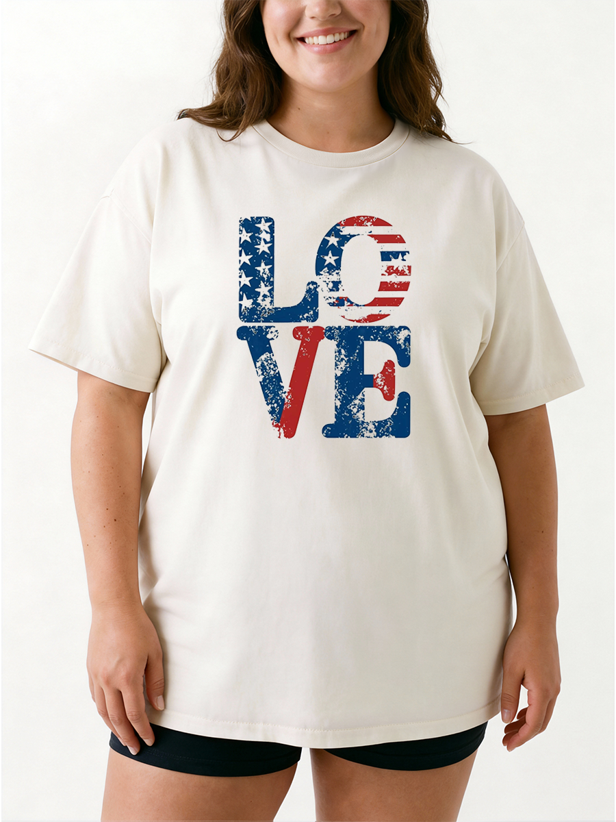 Vintage Patriotic Love Oversize Graphic Tee