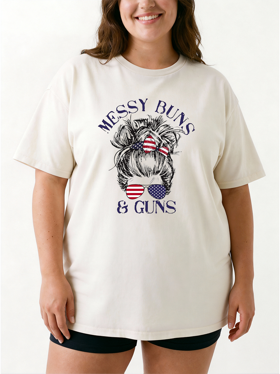 Vintage Messy Buns And Guns Oversize Graphic Tee