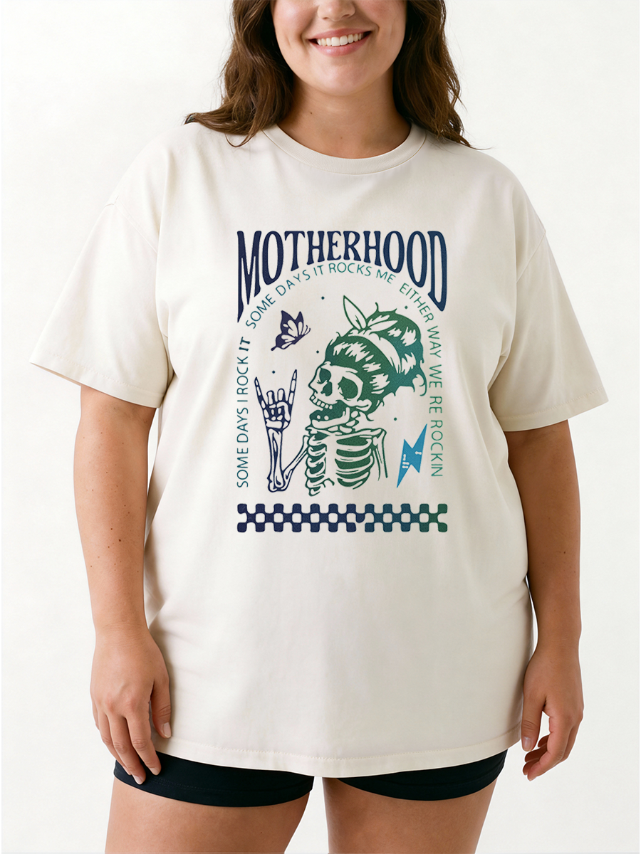 Vintage Motherhood Sometimes I Rock It Sometimes It Rocks Me Oversize Graphic Tee