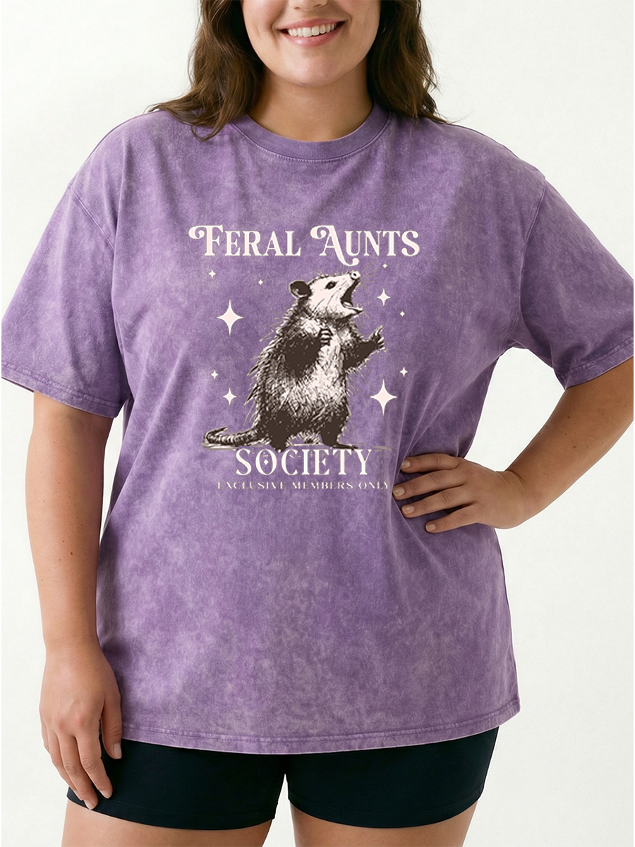 Vintage Feral Aunt Social Club Funny Opossum Washed T-Shirt
