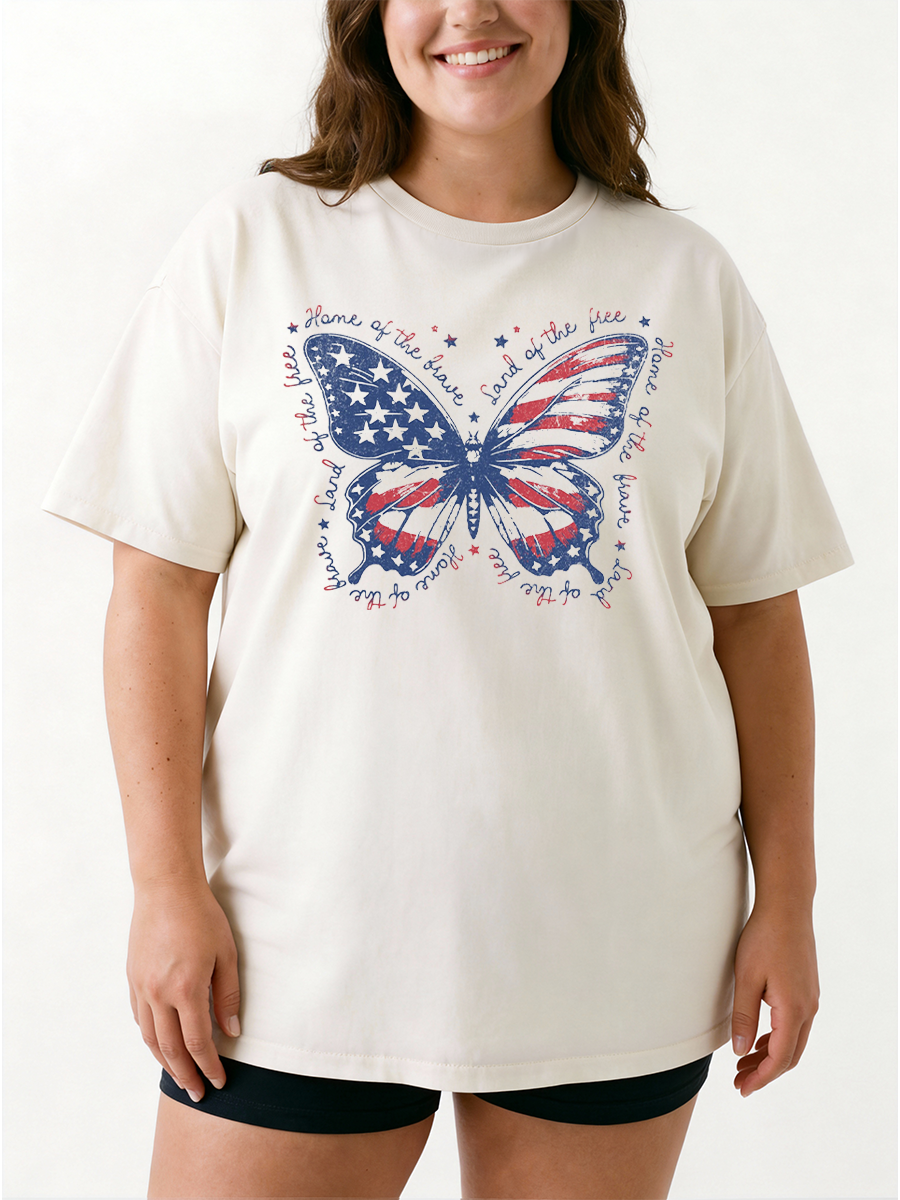 Vintage Patriotic Butterfly Oversize Graphic Tee