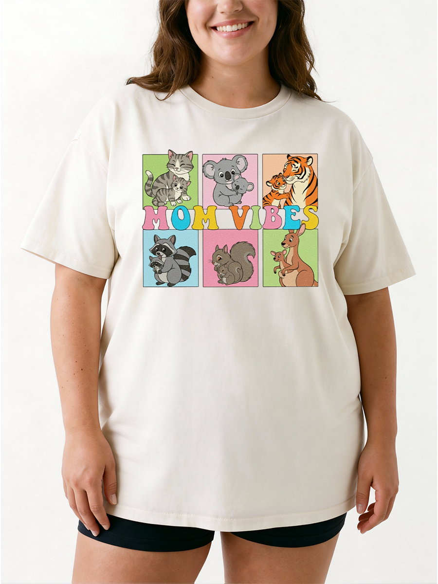Vintage Different Cute Animal Mom Vibes Oversize Graphic Tee