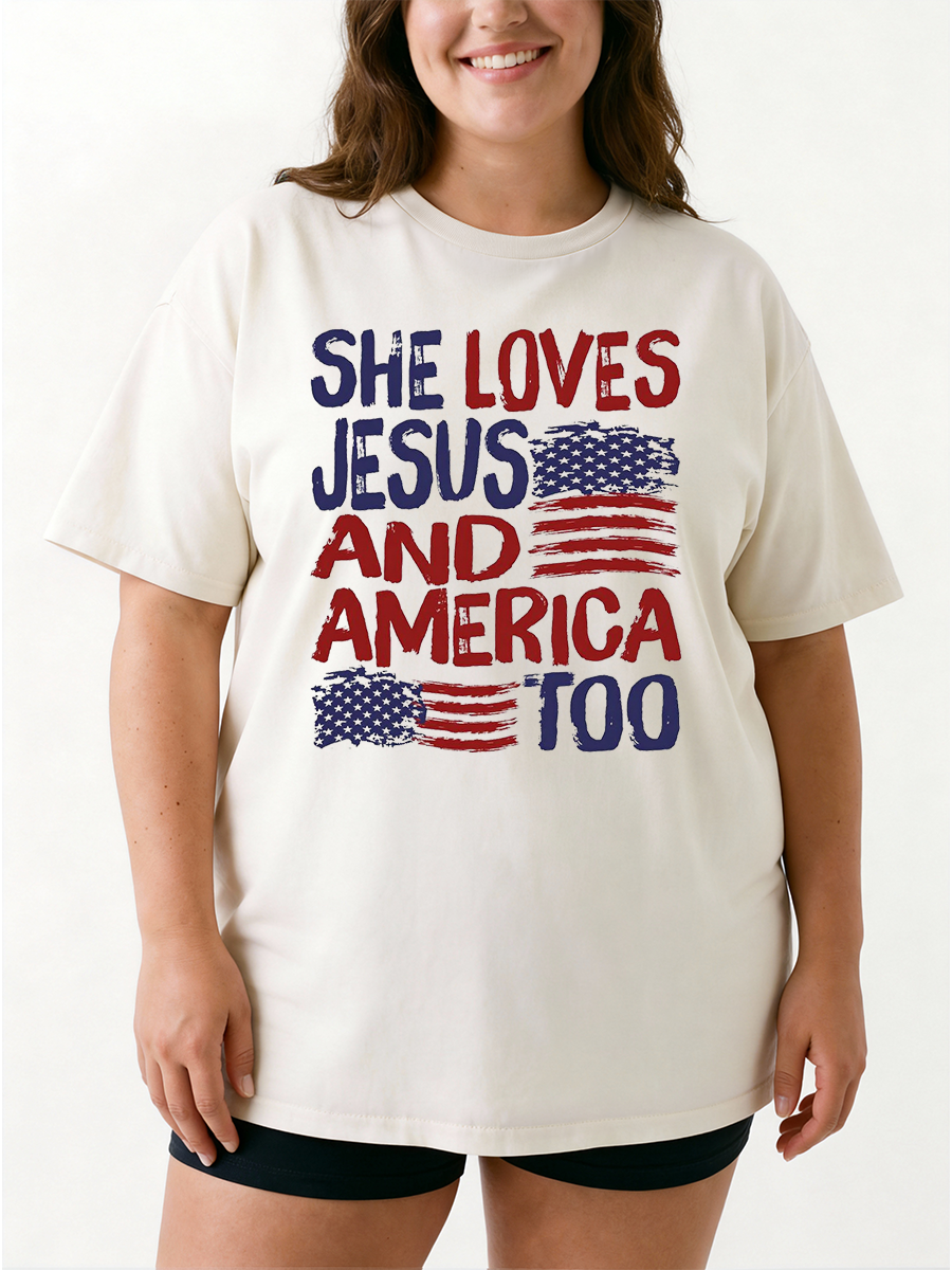Vintage She Loves Jesus And America Too Oversize Graphic Tee