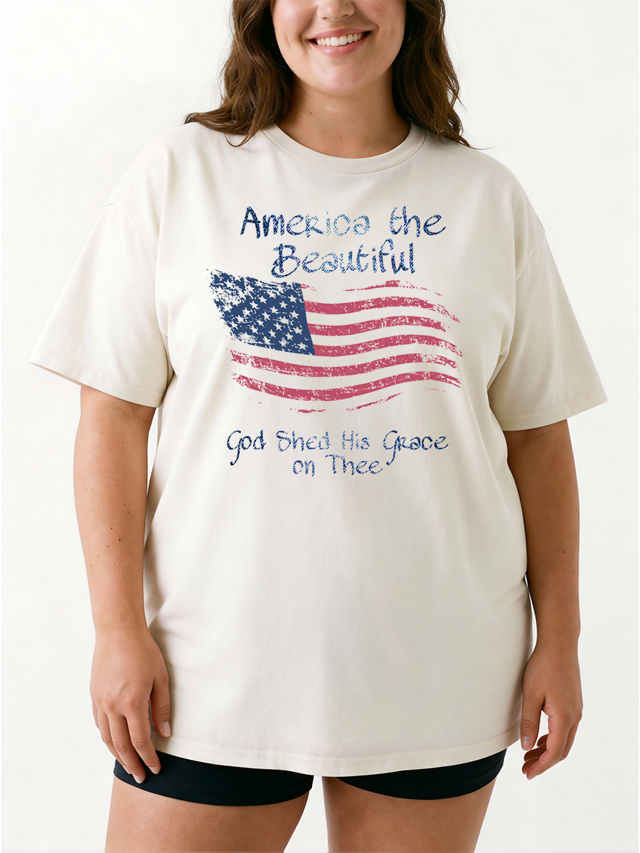 Vintage America The Beautiful, God Shed His Grace On Thee Oversize Graphic Tee
