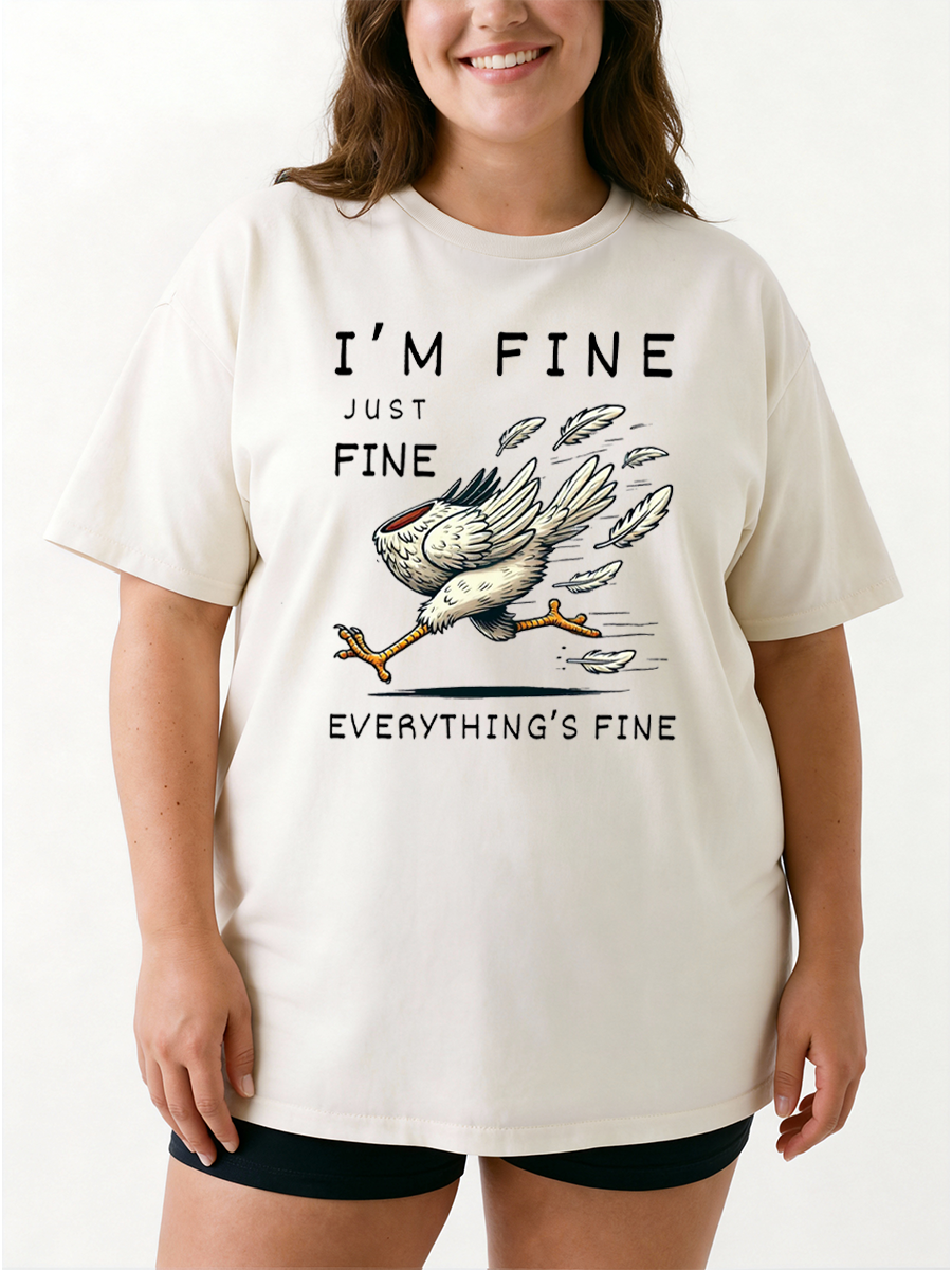 Vintage I'M Fine Everything'S Fine Running Chicken Oversize Graphic Tee