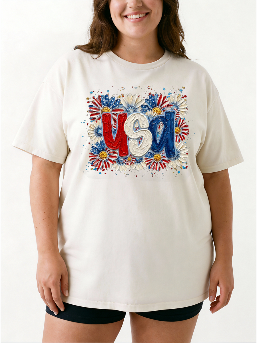 Vintage Patriotic Colorful Daisy Oversize Graphic Tee