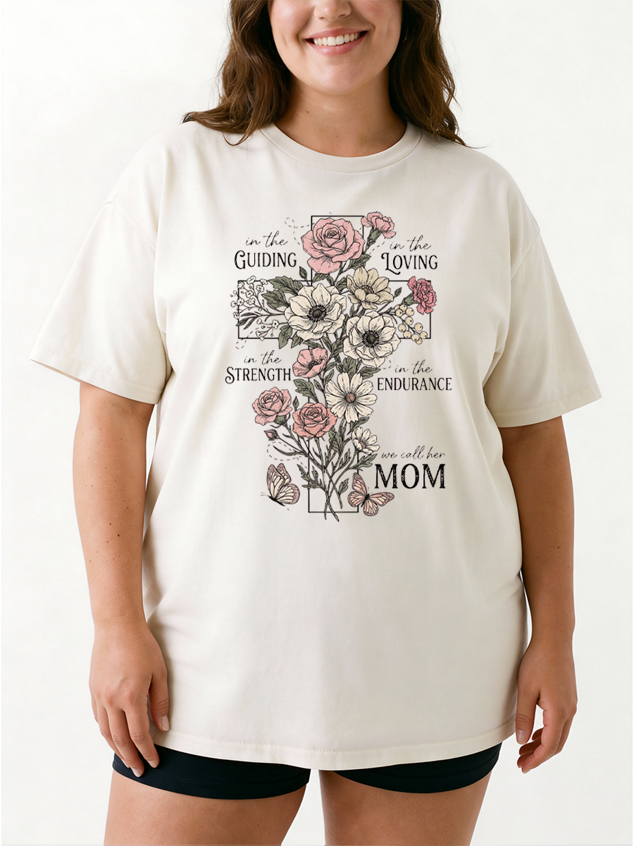 Vintage Floral Cross For Christian Mom Oversize Graphic Tee