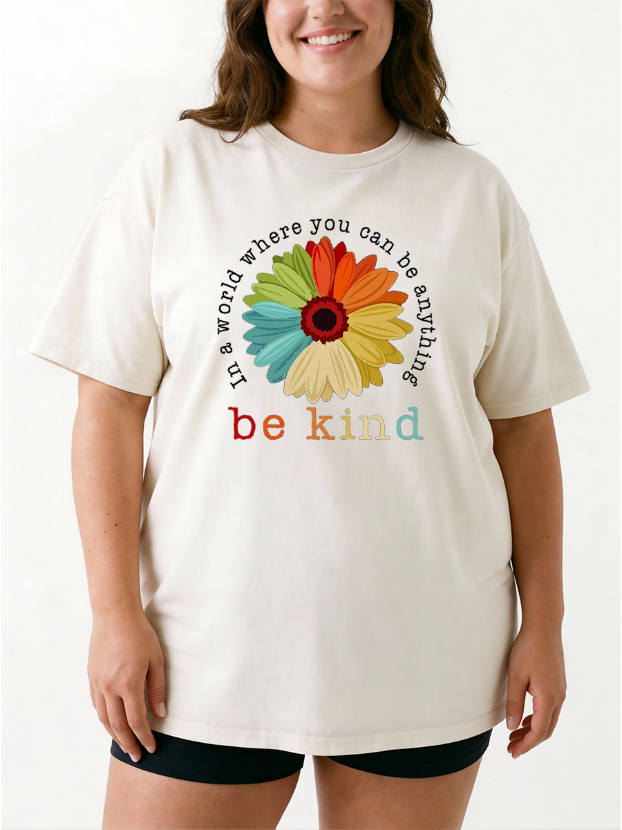 Vintage Boho Floral Be Kind Oversize Graphic Tee