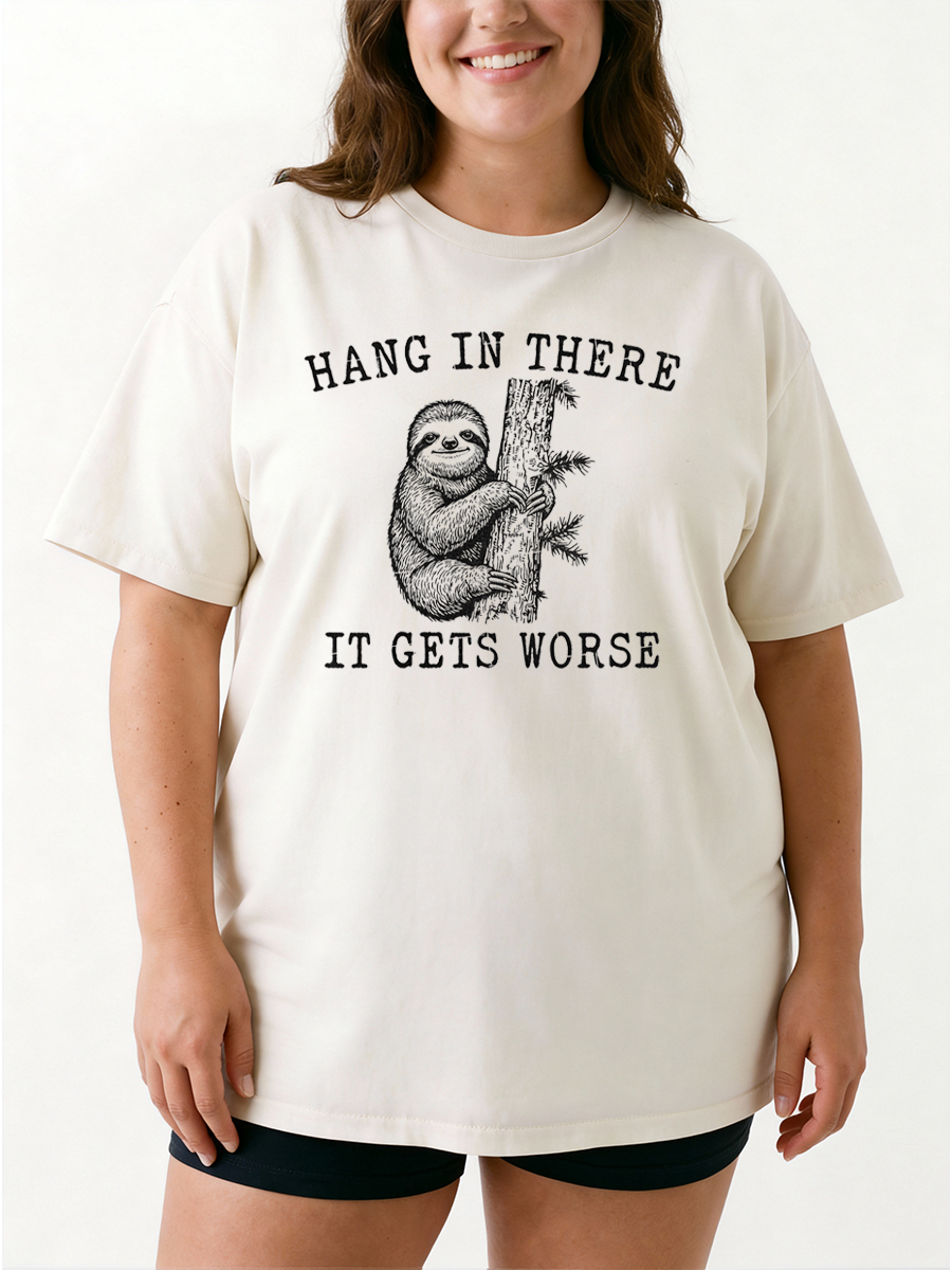 Vintage It Gets Worse Funny Sloth Oversize Graphic Tee