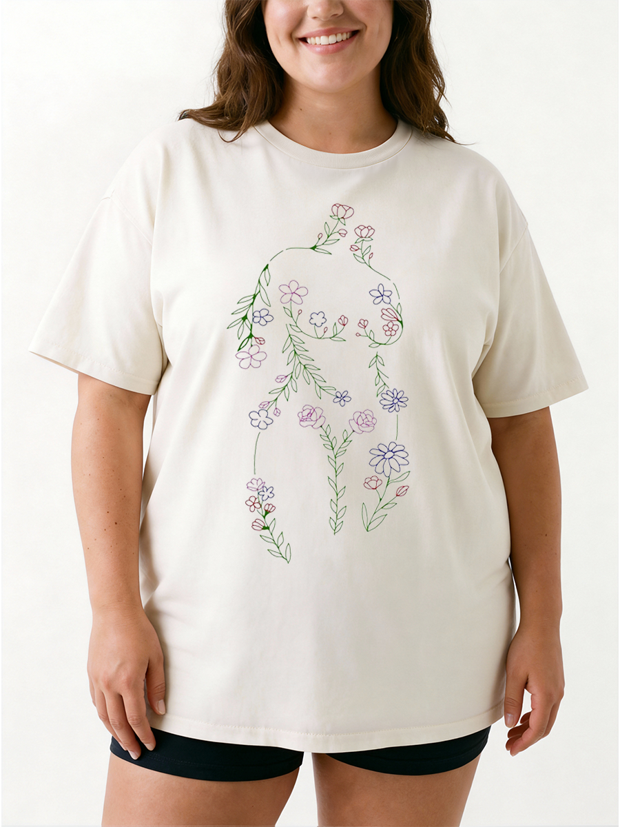 Vintage Boho Floral Body Shape Oversize Graphic Tee