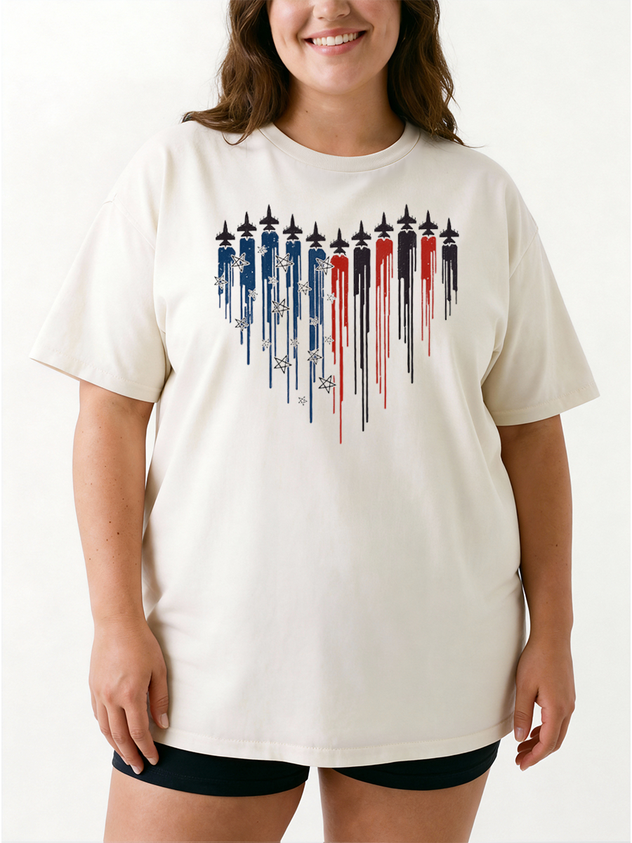 Vintage Patriotic Jet Heart Oversize Graphic Tee