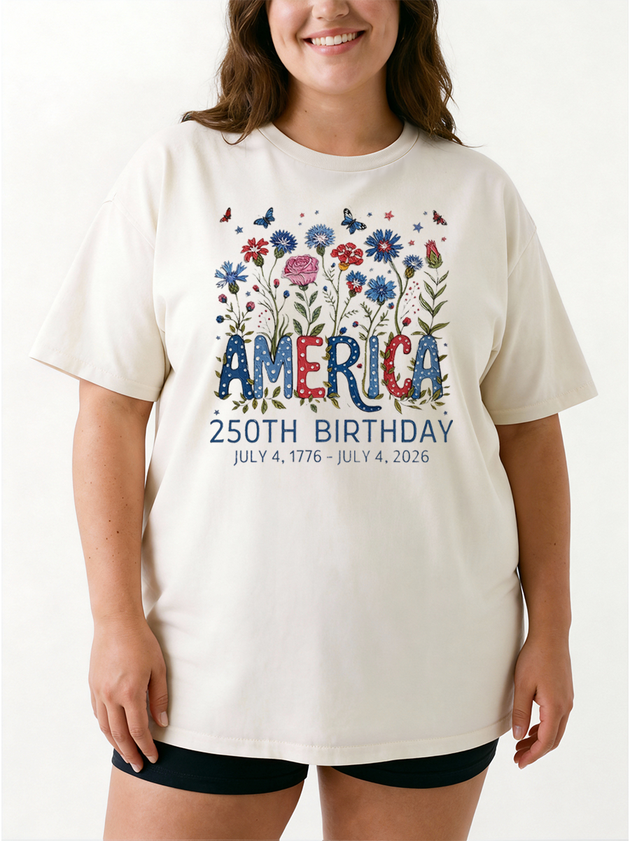Vintage Floral America 250 Years Oversize Graphic Tee