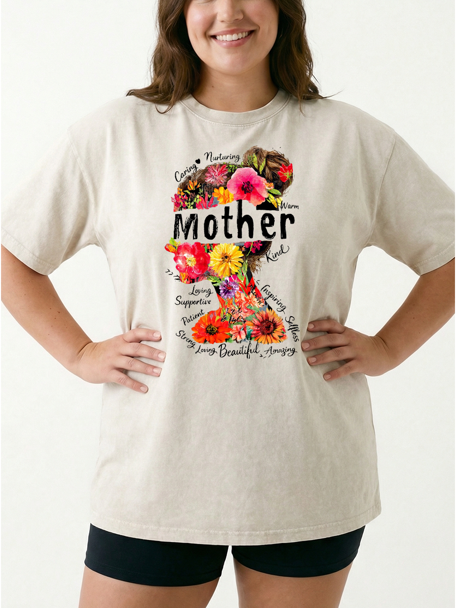 Vintage Boho Floral Mama Washed T-Shirt