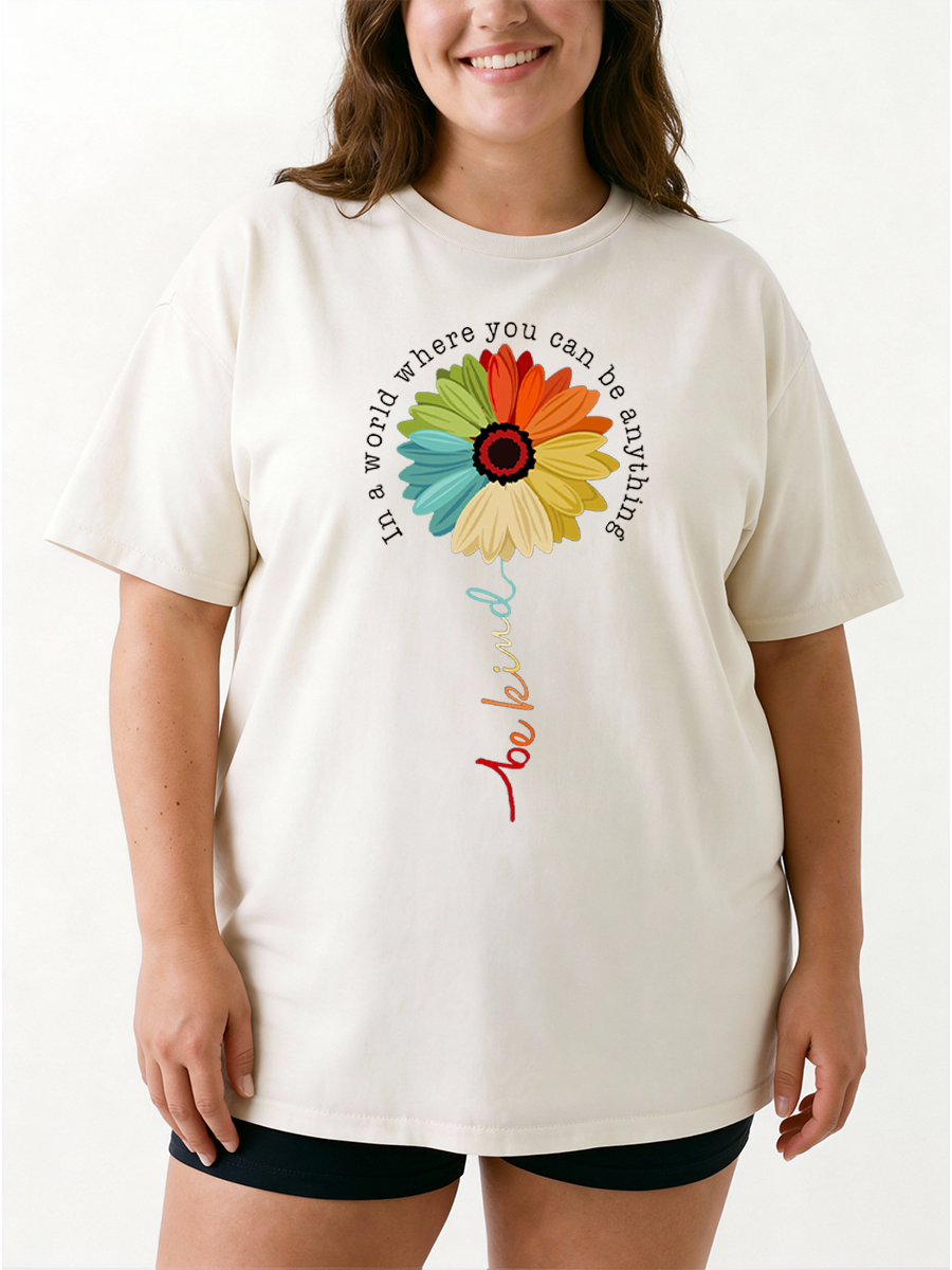 Vintage Colorful Flower Be Kind Oversize Graphic Tee