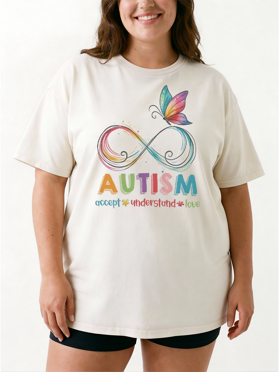 Vintage Autism Awareness Accept Understand Love With Butterfly Oversize Graphic Tee