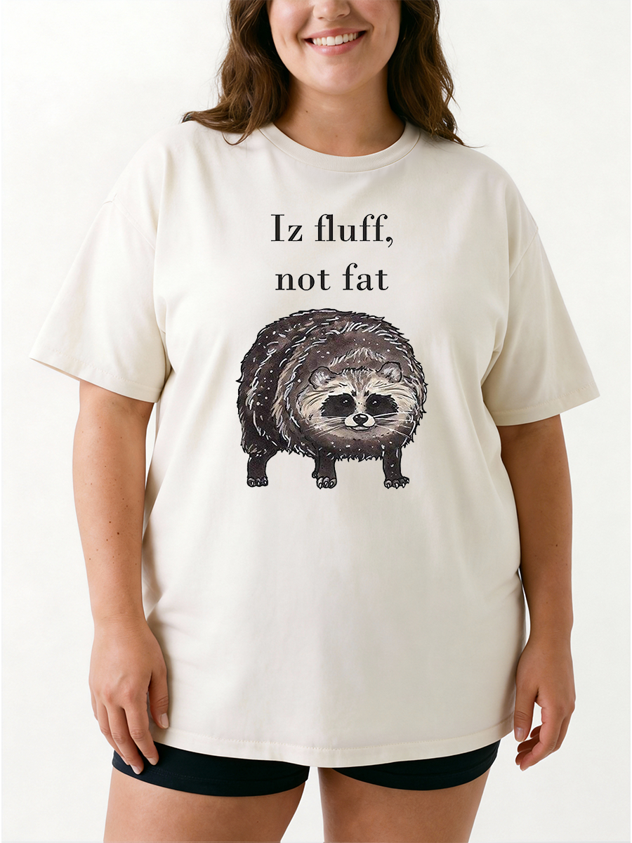 Vintage Iz Fluff, Not Fat Funny Raccoon Oversize Graphic Tee