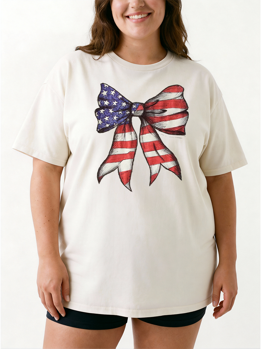 Vintage Stars And Stripes Bow Oversize Graphic Tee