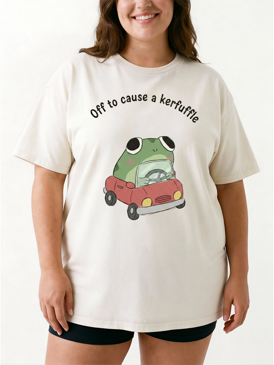 Vintage Off To Cause A Kerfuffle Funny Frog Oversize Graphic Tee
