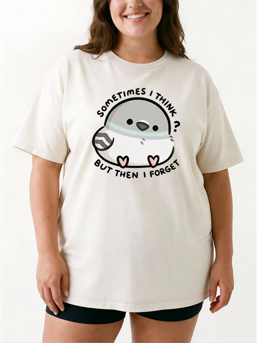Vintage Sometimes I Think Then I Forget Funny Bird Oversize Graphic Tee