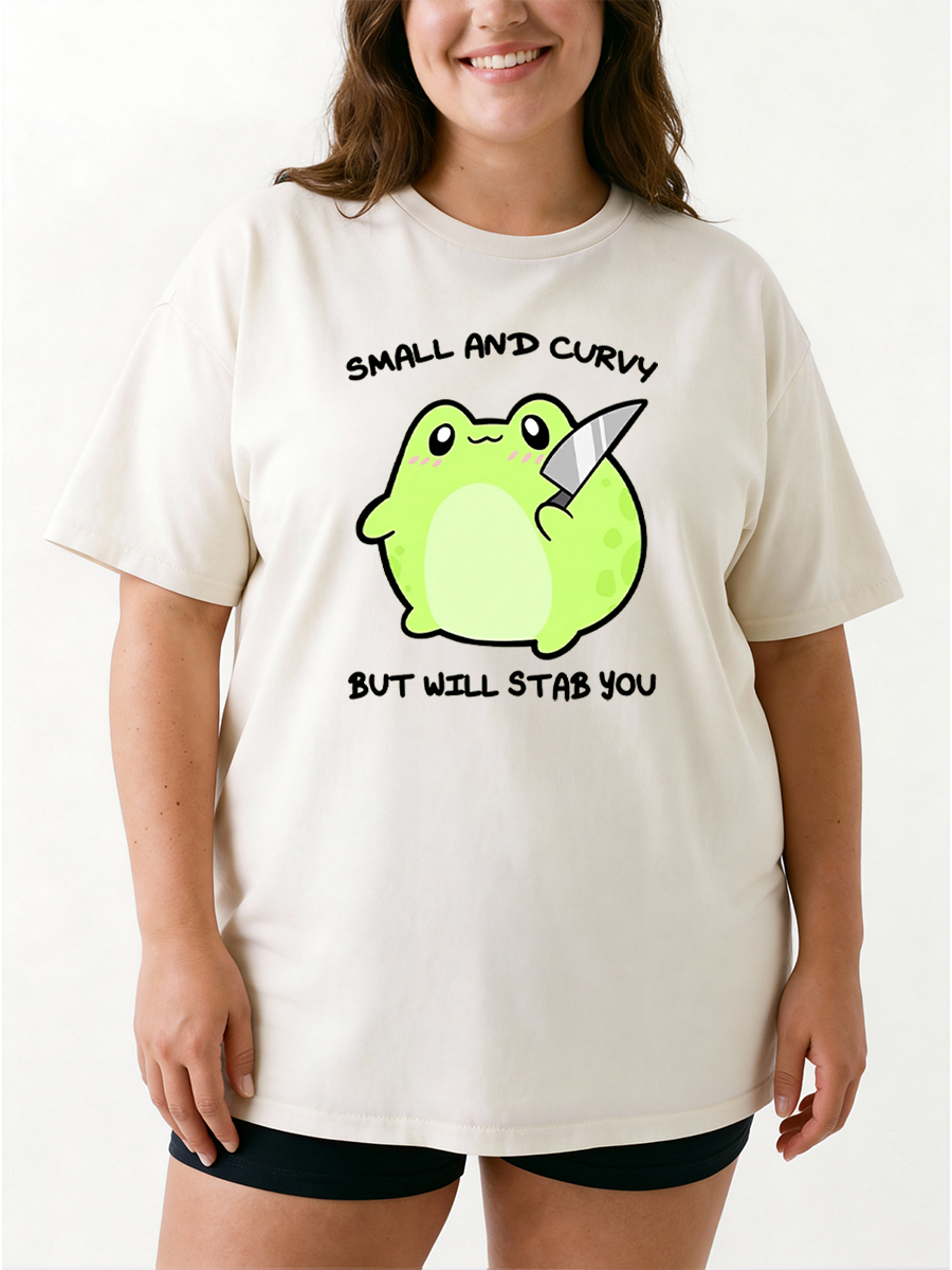 Vintage Small And Curvy But Still Stab You Funny Frog Oversize Graphic Tee