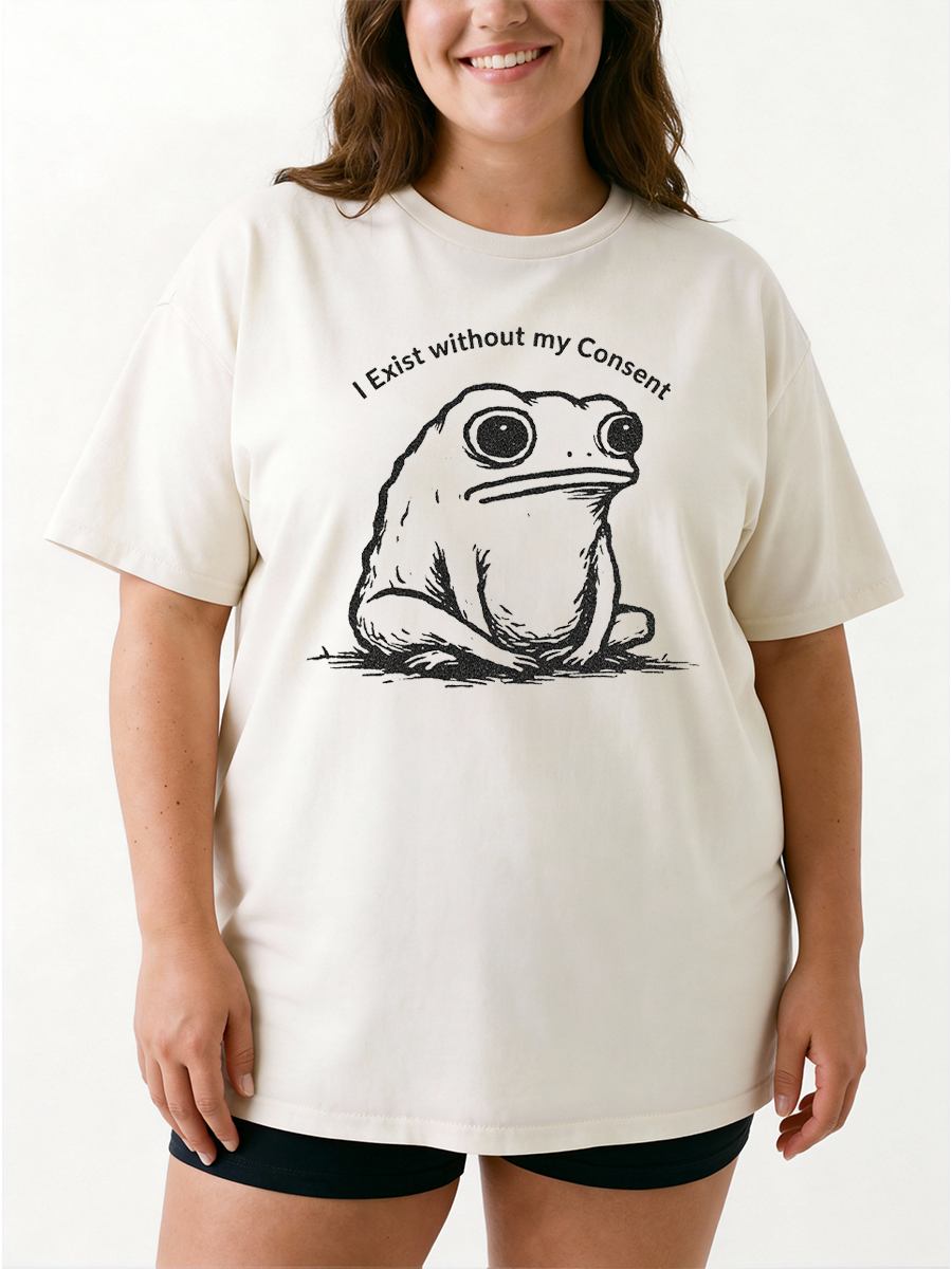 Vintage I Exist Without My Consent Funny Frog Oversize Graphic Tee