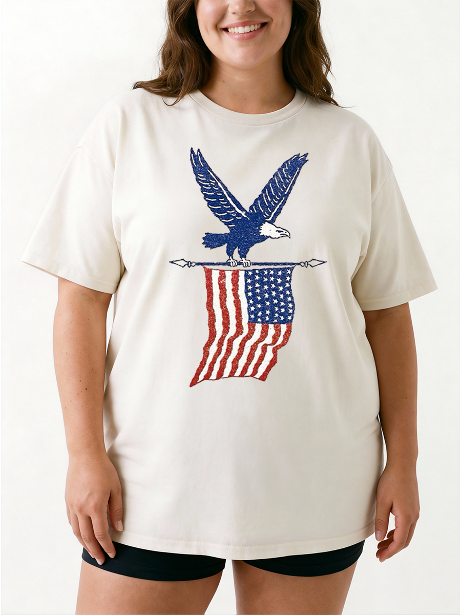 Vintage American Flag And Eagle Oversize Graphic Tee
