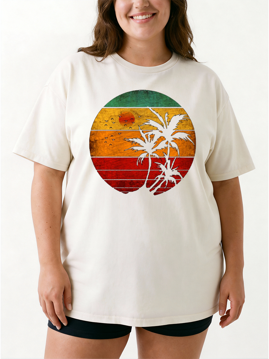 Vintage Sunset Palm Tree Oversize Graphic Tee