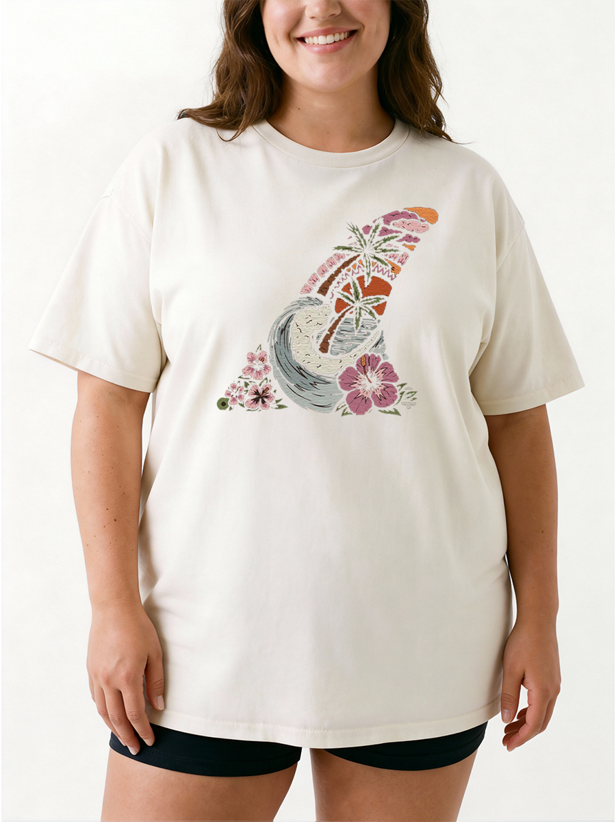 Vintage Tropical Surf Wave Oversize Graphic Tee