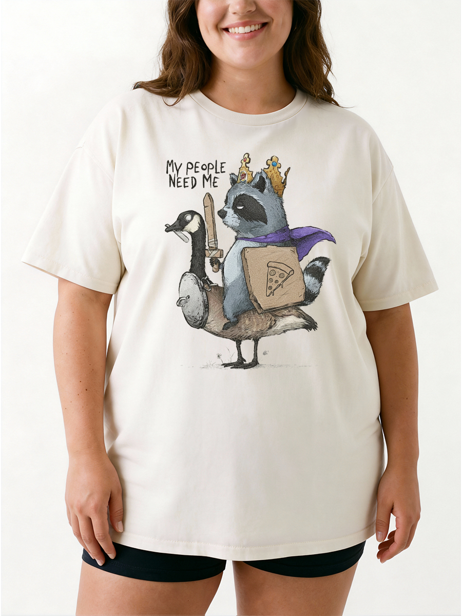 Vintage My People Need Me Funny Raccon Oversize Graphic Tee