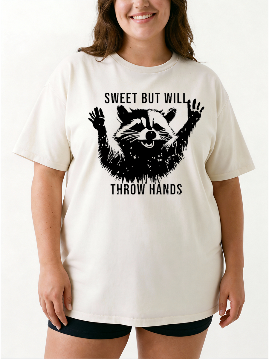 Vintage Sweet  But Will Throw Hands Oversize Graphic Tee