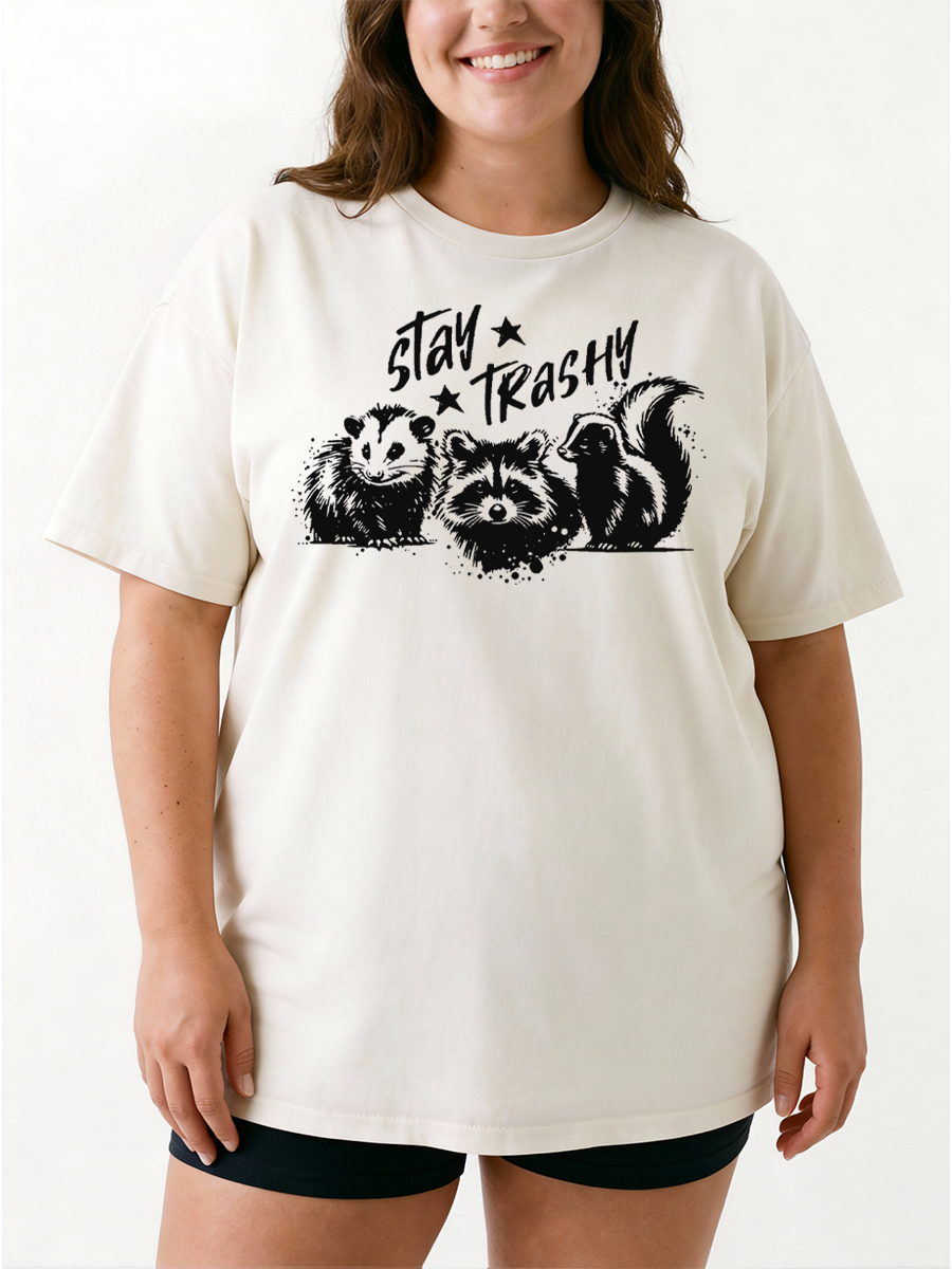 Vintage Stay Trashy Cute Animals Oversize Graphic Tee