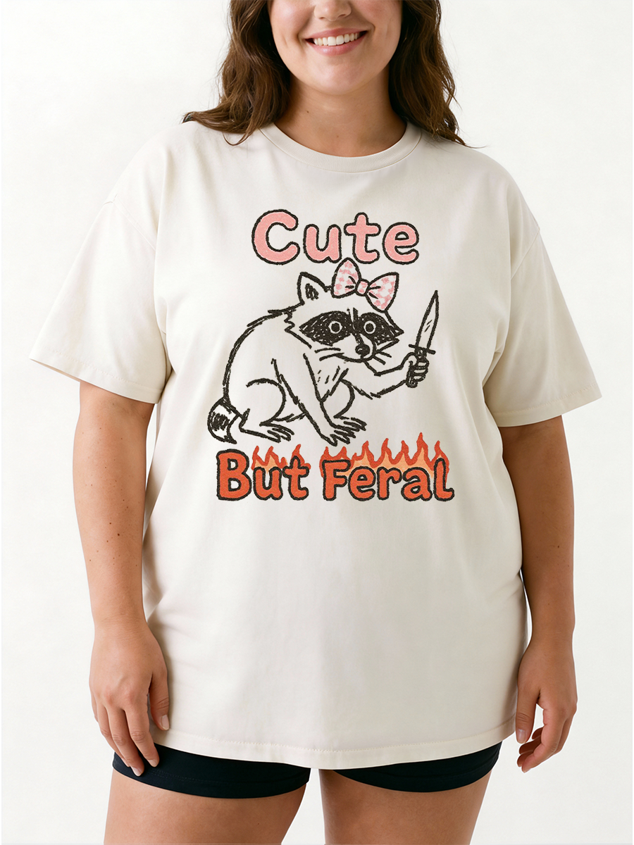 Vintage Cute But Feral Oversize Graphic Tee