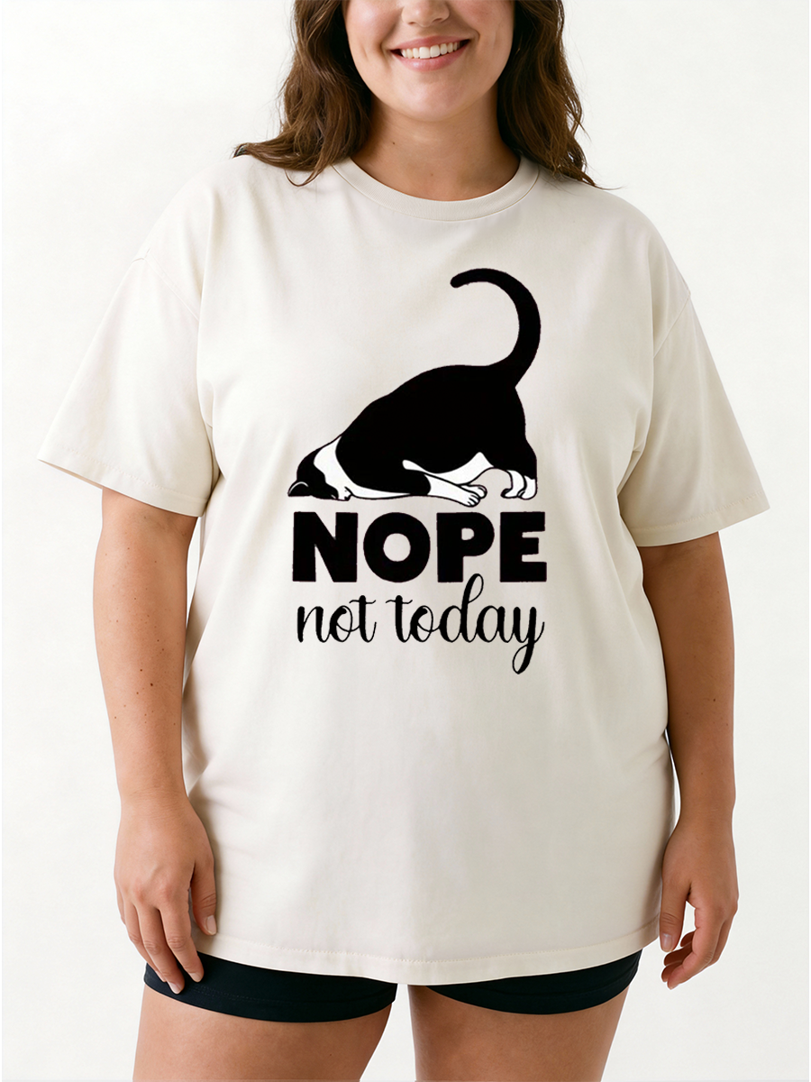Vintage Nope Not Today Funny Cat Oversize Graphic Tee