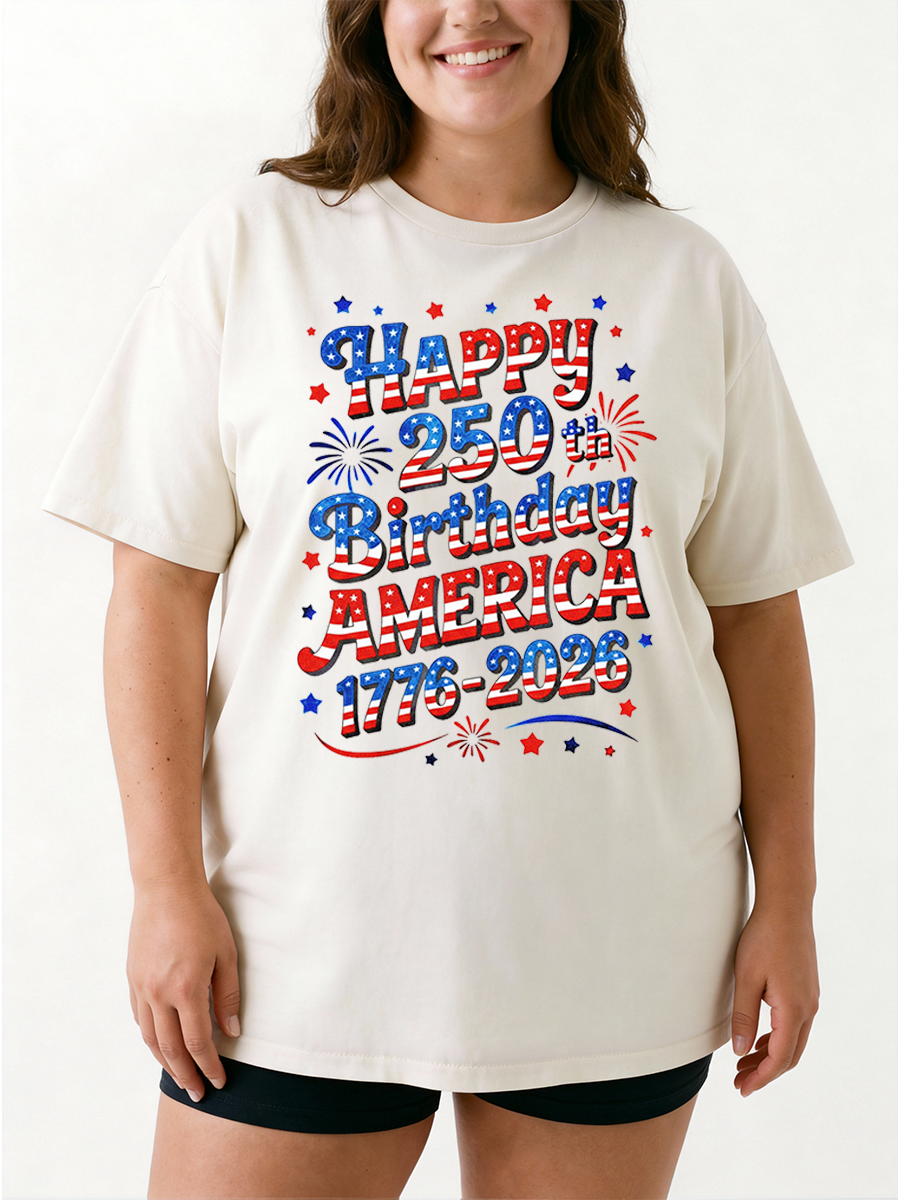 Vintage Happy 250Th Birthday America Oversize Graphic Tee